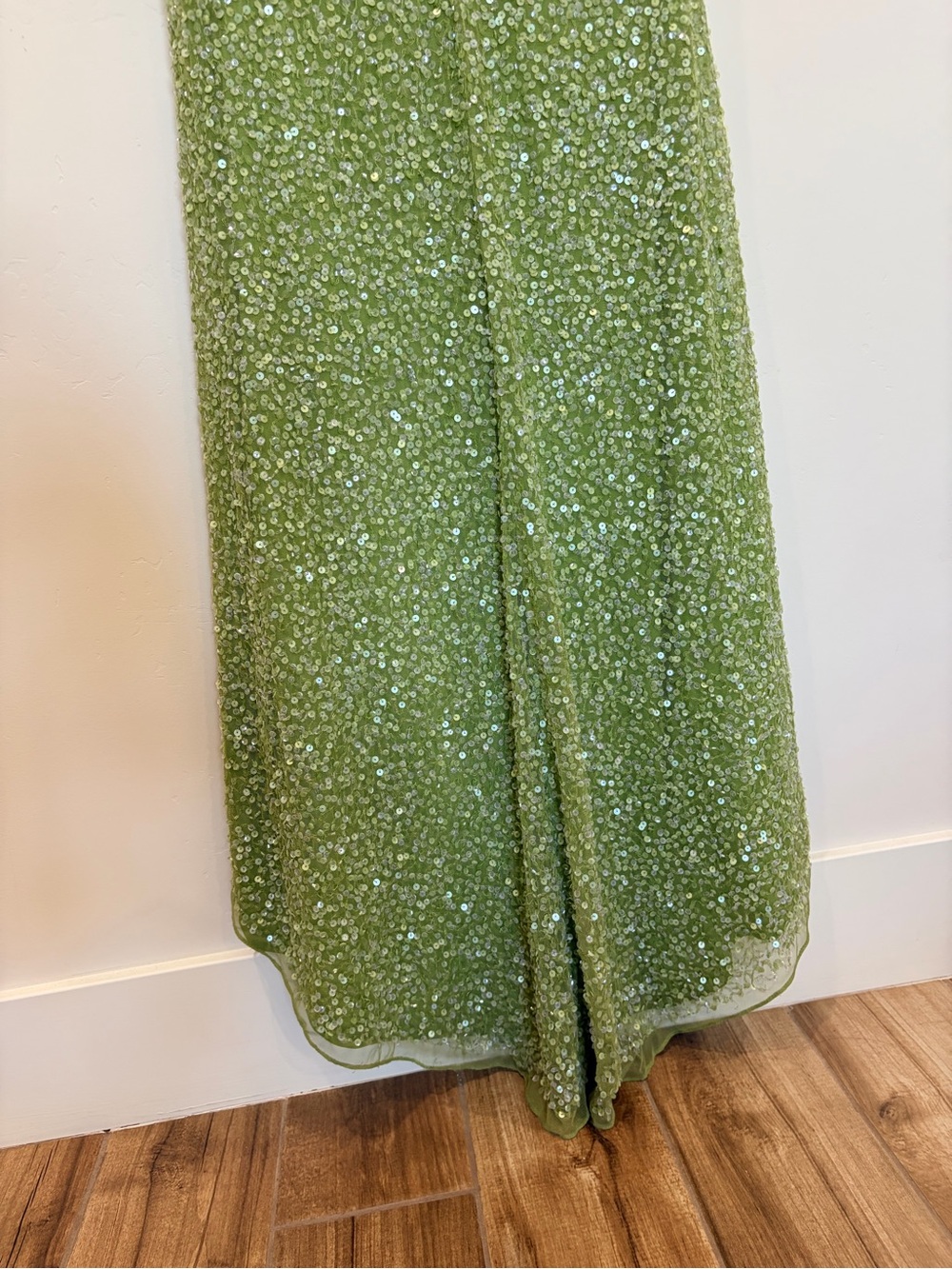 Mac Duggal 5611 Ruffled Asymmetrical Neck Sequin Prom Gown Key Lime With Detail - Picture 11 of 16